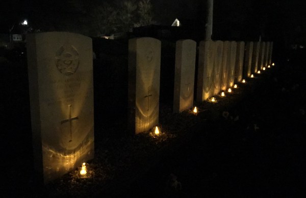 Graves of the crewmen of Lancasters ND641 and PB174 at the Roman Catholic Cemetery of Tubbergen. l. to r. PB174, ND641. Christmas Eve 2019. Courtesy M. Veldhuis.